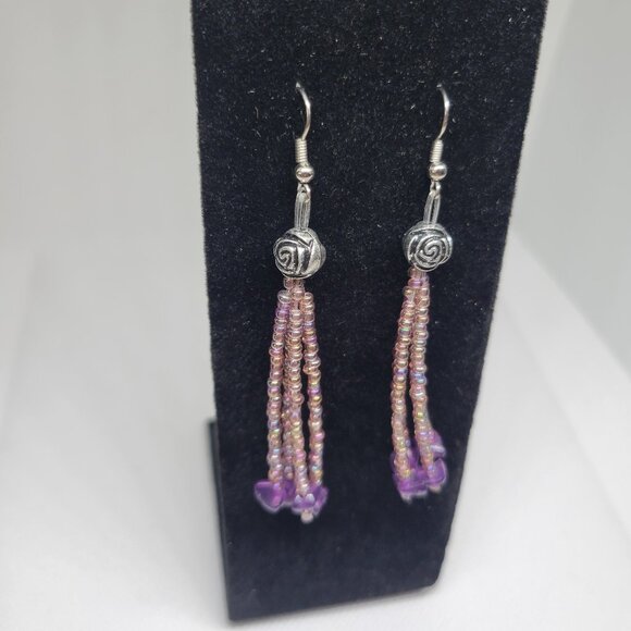 NWT S.A.V.V.Y Purple Dangle Drop Tassel Earrings - Picture 2 of 3
